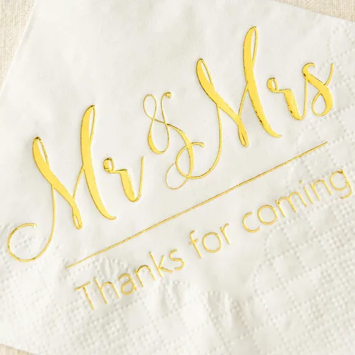 Miniatura 3 de Crisky Servilletas Mr and Mrs Gold Cóctel Bebidas Postre para Boda Ducha Compromiso Decoración de Fiesta Suministros de Decoración de Mesa de Dorado