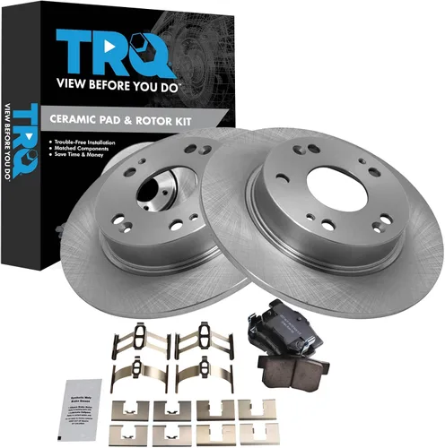 Miniatura 39 de TRQ Kit de rotor de freno trasero y pastillas de cerámica Posi premium compatible con camioneta Chevy GMC