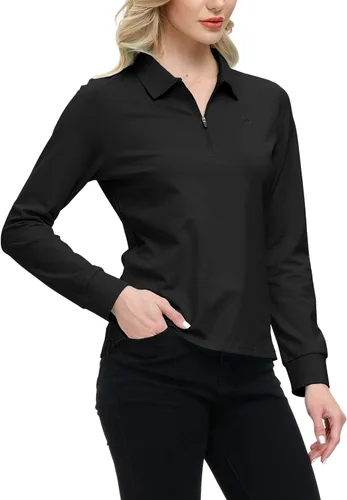 Miniatura 35 de JINSHI Polo de golf para mujer, de manga larga, con cremallera, deportiva, de secado rápido, atlética, casual, ajustada