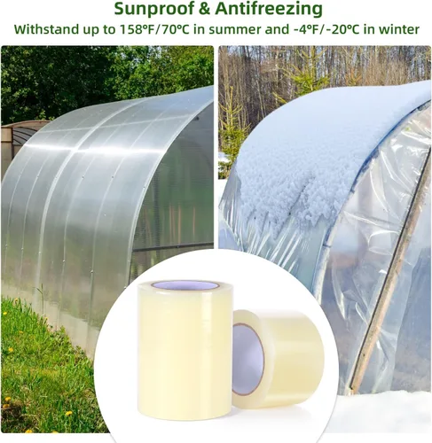 Miniatura 3 de Ohuhu Cinta de reparación de invernadero 6" x 98' - Película de plástico transparente reforzada de 6.3 mil para láminas de casas verdes, reparación