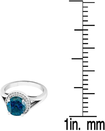 Miniatura 247 de Dazzlingrock Collection Anillo de compromiso redondo de 0.276 in con halo de diamante blanco y vástago dividido para ella en oro macizo de 14