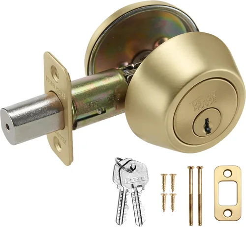 Miniatura 5 de Design House Cerradura de cilindro doble de sobrepuesto, cerradura de puerta delantera de latón pulido, se adapta a fondos de 2-3/4" y 2-3/8