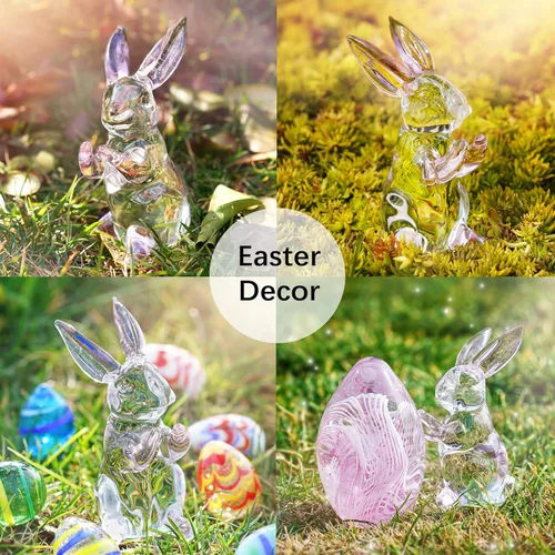 Miniatura 6 de HDCRYSTALGIFTS Figura de conejo de cristal de 3.5 pulgadas, coleccionables, decoración de conejito de Pascua, arte de cristal, pisapapeles, Pascua