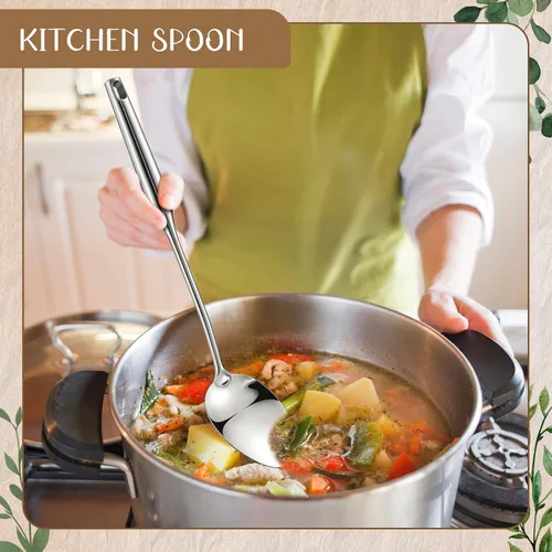 Miniatura 3 de 2 cucharas de cocina de acero inoxidable, 15 pulgadas, grande de acero inoxidable sólido, cuchara para cocinar, cocina antiadherente y resistente al