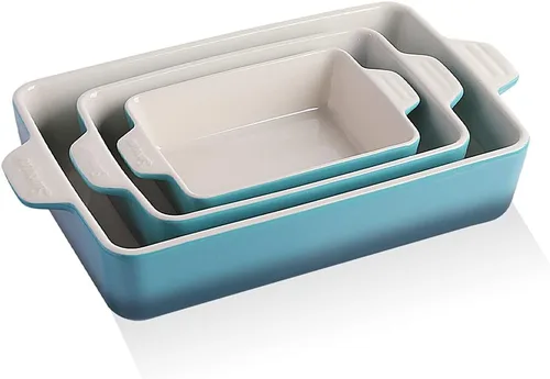 Miniatura 7 de Sweejar - Juego de utensilios de cerámica para hornear, moldes rectangulares para lasaña para cocinar, cocina, cena de pasteles, banquetes y uso Jade