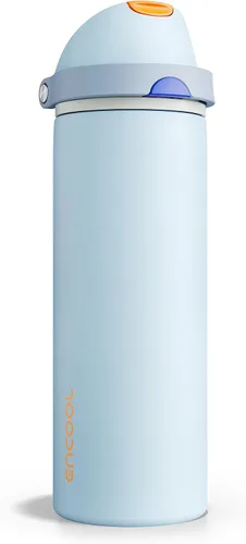 Miniatura 26 de ENCOOL Botella de agua aislada con popote, botella de agua de acero inoxidable con tapa de botón, a prueba de fugas y sin BPA, mantiene el frío Atún