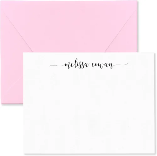 Miniatura 13 de Tarjetas de notas estacionarias personalizadas y sobres para mujeres con nombre en letra cursiva minúscula, elija colores de tinta y sobres