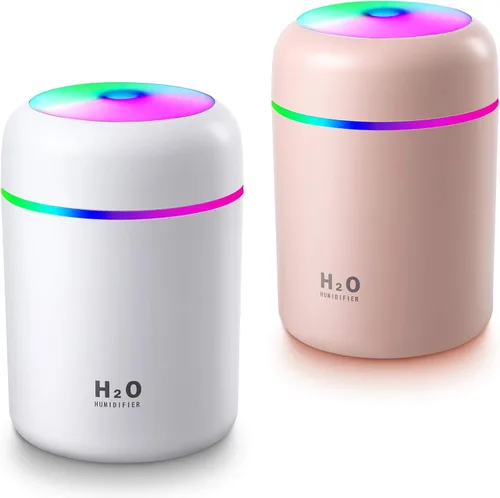 2 Piezas de Mini Humidificadores Portátiles de Niebla Fría, 300 ml, Humidificadores USB Personales de Escritorio Silenciosos con 2 Modos de Niebla y