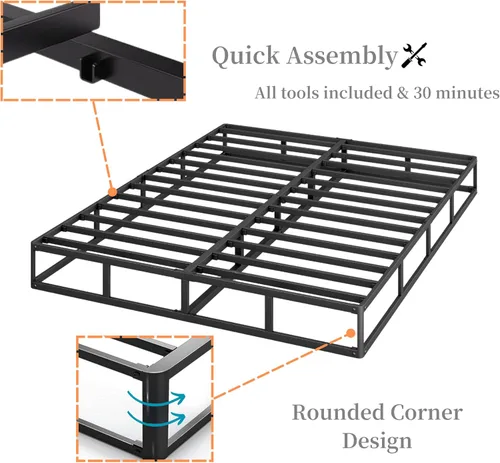Miniatura 4 de Base de cama de metal de 9 pulgadas, tamaño matrimonial, compatible con la mayoría de colchones o somier, base de cama de soporte de 9 patas