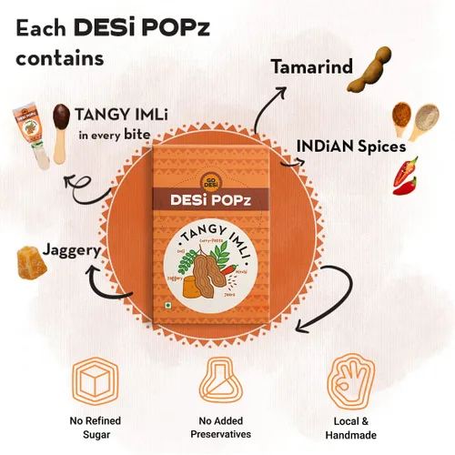 Miniatura 3 de GO DESi Paletas de tamarindo 50 piezas Dulces de frutas Desi Pops 14.11 oz No picantes (agridulce)