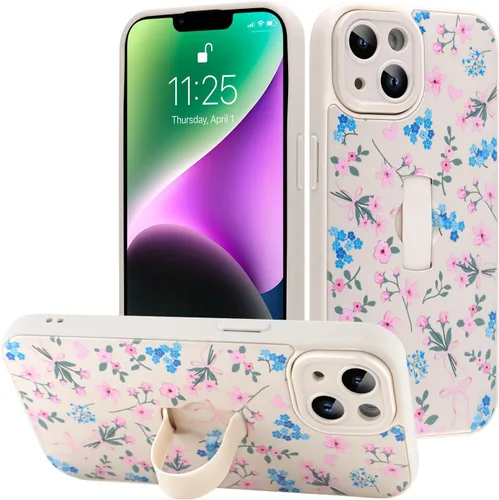 Miniatura 134 de Funda diseñada para iPhone 17 Pro Max con soporte plegable y correa para dedos, bonito patrón de lazo de corazón de flor rosa para mujeres y niñas