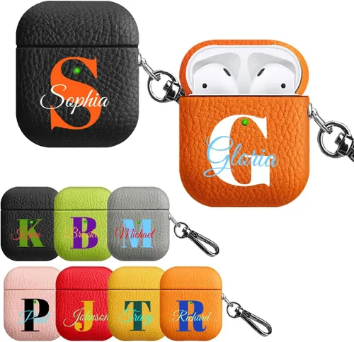 Miniatura 13 de Funda personalizada con nombre para AirPods Pro, añade tus propias iniciales personalizadas, monograma, funda de lujo de cuero vegano para Air Pods