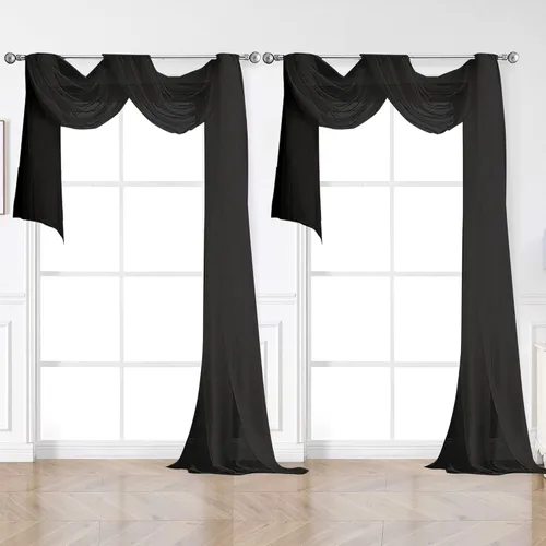 Miniatura 47 de OVZME - Cortinas traslúcidas blancas de 45 pulgadas de largo, 2 paneles, cortinas de gasa con bolsillo para barra para ventanas pequeñas, cada una