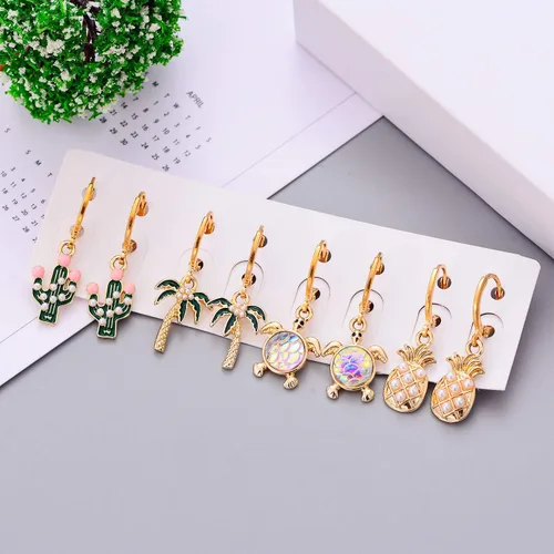 Miniatura 6 de Aganippe 121618 Pairs Hypoallergenic Acrylic Dangle Hoop Earrings Cute Multiple Colour Fox Flower Flag Panda Pineapple Beetle Fruits Food Cartoon