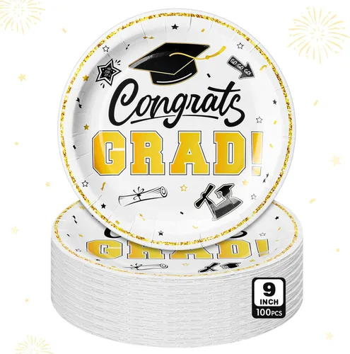Miniatura 10 de Sabary 100 platos de papel de graduación 2026 de 9 pulgadas, suministros para fiesta de graduación de clase de 2026, decoraciones de felicitaciones