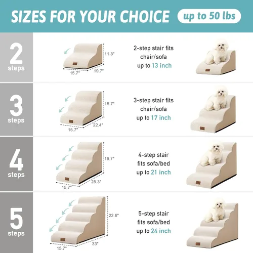 Miniatura 2 de COZY KISS Escaleras para perros pequeños de 11.8 pulgadas de alto, escalón curvado para cachorros, gatos mayores, rampa mediana para mascotas