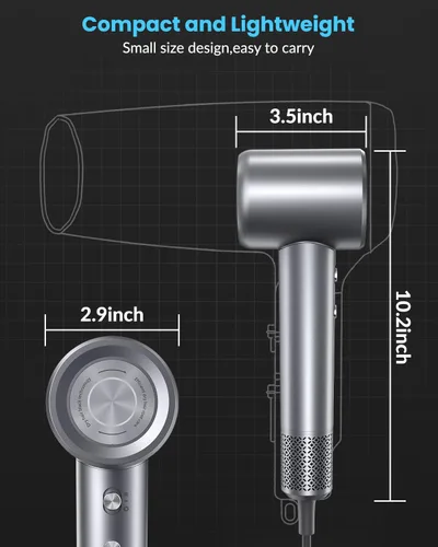 Miniatura 8 de Secador de pelo, 110000 RPM profesional con motor sin escobillas para secado rápido, secador de pelo compacto silencioso con difusor magnético