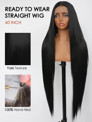 Miniatura 3 de SOKU 40" Super Long Straight Lace Front Wigs,13x6 Transparent Swiss Synthetic Lace Wig Pre Plucked,Natural Black Glueless Lace Front Wigs with Baby