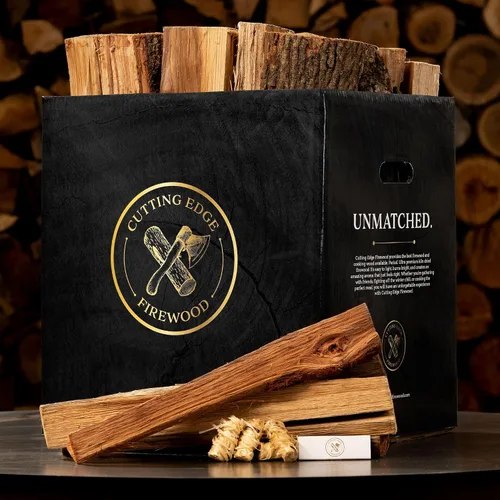 Cutting Edge Firewood - Caja de leña artesanal de nogal | Madera dura seca al horno de primera calidad | Quemadura caliente y duradera con rico