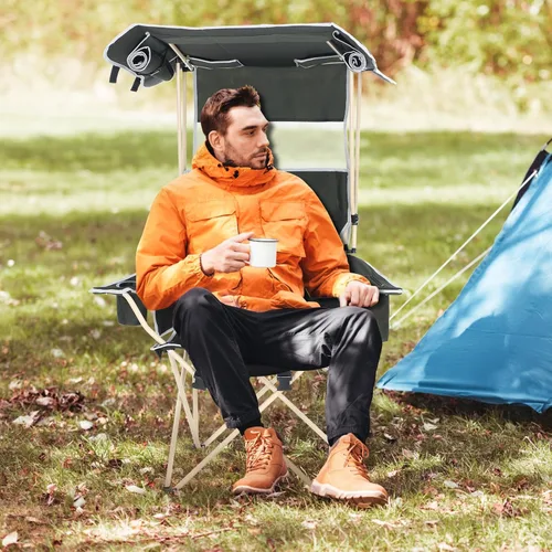 Miniatura 2 de Silla de camping con toldo, sillas deportivas para adultos, silla de toldo con reposapiés extraíble, silla de pesca en hielo con portavasos