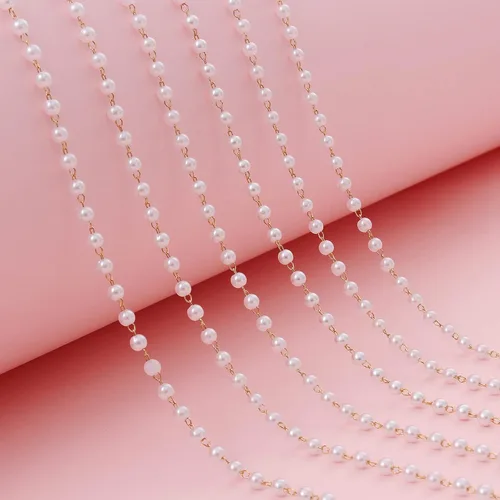 Miniatura 3 de UMAOKANG Cadenas de cuentas de perla de imitación de 10 metros con 4 mm de diámetro con carrete, eslabones de cadena de latón a granel para hacer