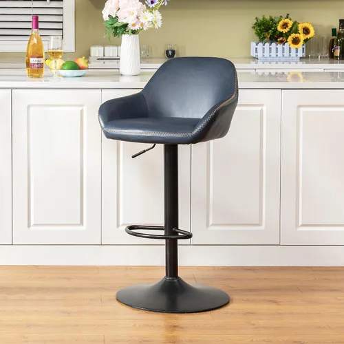 Miniatura 17 de Glitzhome Taburete de bar giratorio, taburetes de bar ajustables con soporte trasero y reposapiés, silla de bar tapizada de piel sintética