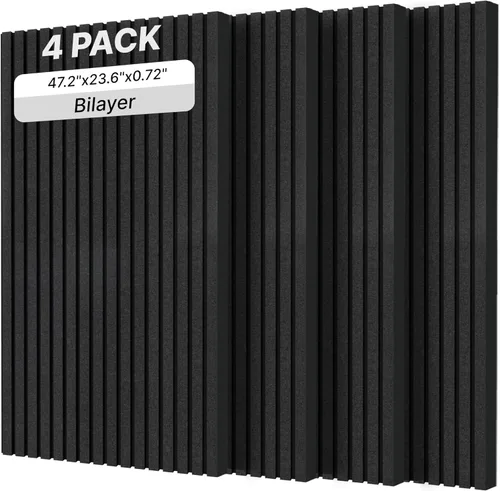 Paquete de 4 Paneles Acústicos de Pared de Doble Capa Engrosados Autoadhesivos, 47"x23.6"x0.72" Paneles Insonorizantes Grandes de Alta Densidad para
