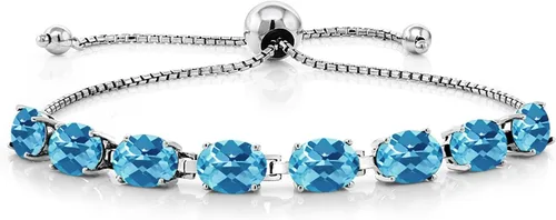 Miniatura 177 de Gem Stone King Pulsera de plata de ley 925 con piedra natal ovalada de 0.276 x 0.197 in para mujer, totalmente ajustable hasta 9 pulgadas