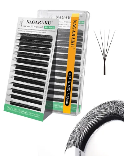 Miniatura 116 de NAGARAKU Extensiones de pestañas Double Tips 4D W, suministros con puntas dobles, gruesas con rizado D de 0.07 mm, bandeja mixta 8-15 mm, 0.07-D