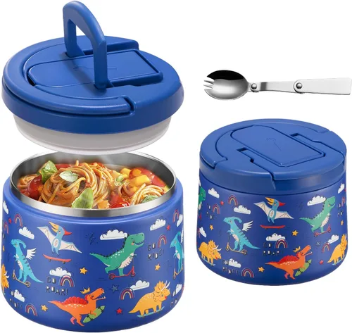 Miniatura 16 de Tarro de comida aislado al vacío de 14 onzas con tapa de hebilla, termo de sopa para niños de comida caliente, boca ancha, a prueba de fugas