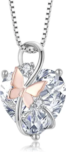 Oskani Collares de corazón de mariposa para mujer, plata de ley 925 5A con circonita cúbica y piedra natal, regalo de joyería, aniversario,