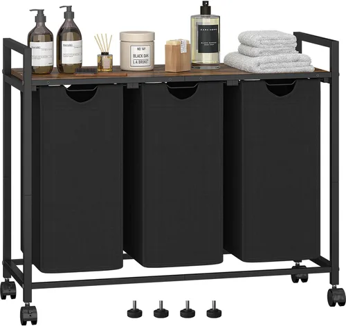 Miniatura 10 de Cesta de lavandería, cesta de ropa, clasificador de lavandería con 2 bolsas extraíbles y removibles, estante, almacenamiento para cuarto