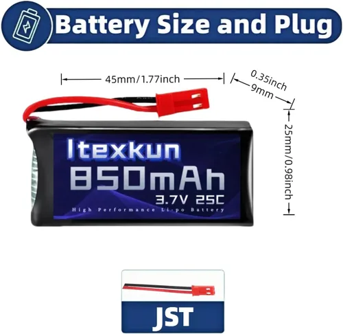 Miniatura 4 de Batería li-po de 3.7 V 850 mAh 25C JST Plug Baterías Lipo recargables con cargador USB para MJX X400 X400 W X800 Sky Viper S670 V950HD V950str s1750