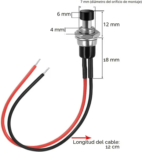 Miniatura 4 de Gebildet 10 piezas de botón de presión momentáneo mini precableado negro 3V-6V-12V-24V-230V/1A, SPST normalmente abierto ON/Off, botón redondo de 2
