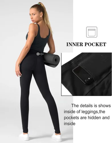 Miniatura 3 de Dragon Fit - Pantalones de yoga de compresión con bolsillos interiores pantalones deportivos de cintura alta con control de abdomen leggings