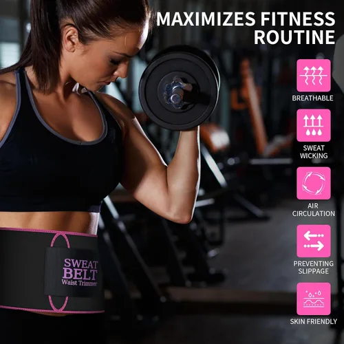 Miniatura 5 de ZPP Entrenador de cintura para mujeres y hombres, banda de sudor de neopreno, cinturón reductor de cintura adelgazante para entrenamiento Negro/Rosa