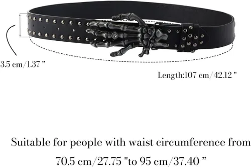 Miniatura 6 de Eigso Pulsera de cuero punk con calavera para mujer + cinturón de cuero de calavera para mujer