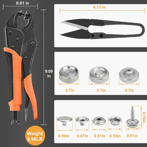 Miniatura 6 de YXGOOD Herramienta de cierre a presión resistente, herramienta de ajuste a presión con 50 juegos de broches, kit de herramientas de alicates