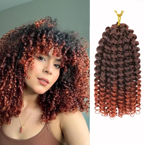 Vustbeauty Cabello rizado jamaicano con rebote de 8 pulgadas, 5 paquetes de trenzas de cabello rizado con varita, extensiones de cabello corto y