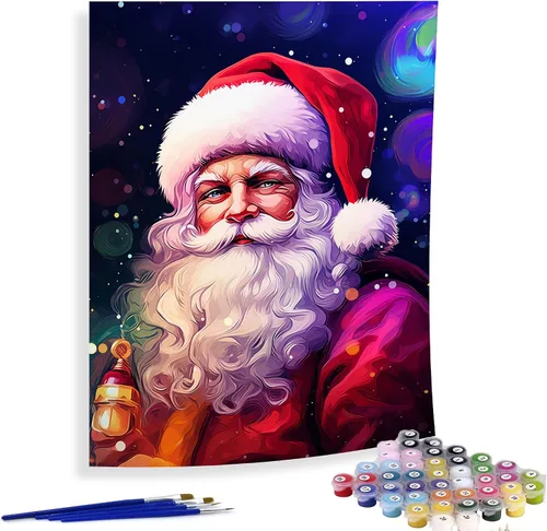 Miniatura 20 de Diymood Pintura por números para adultos, Navidad, pintura al óleo de muñeco de nieve, kits de pintura acrílica por números para niños, adultos