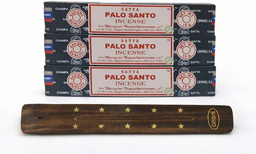 Satya Palo Santo 15 gramos x 3 paquetes de varillas de incienso para positividad, meditación, relajación, yoga, sanación