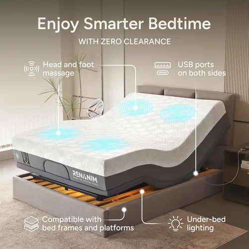 Miniatura 5 de SFE - Base de cama ajustable individual XL con colchón, espuma viscoelástica híbrida de 12 pulgadas, espacio libre, control remoto inalámbrico