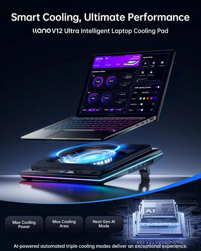 Miniatura 2 de llano V12 Ultra - Almohadilla de refrigeración para laptop con control de software inteligente, soporte para ventilador de laptop RGB