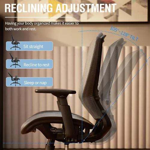 Miniatura 8 de ELABEST T96 - Silla de oficina de malla, silla ergonómica para computadora y escritorio, silla de tarea resistente - Soporte lumbar y apoyabrazos