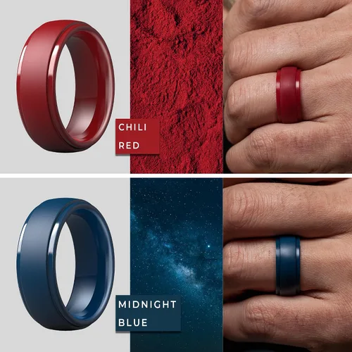 Miniatura 61 de ThunderFit Anillos de boda de silicona para hombre, 0.394 in de ancho y 0.098 in de grosor, paquete múltiple de variedad 1-7