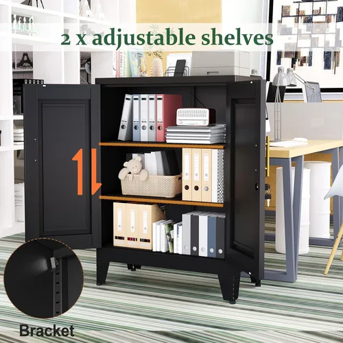 Miniatura 6 de Gabinete de Almacenamiento de Metal Negro, Gabinete de Almacenamiento Alto de 36" con Cerradura y 2 Estantes Ajustables, Organizador de Casillero