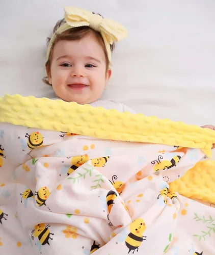 Miniatura 2 de Manta Bee Minky - Felpa suave de doble capa, de recién nacido a niño pequeño, respaldo con puntos, regalos para baby shower (30 x 40 pulgadas)