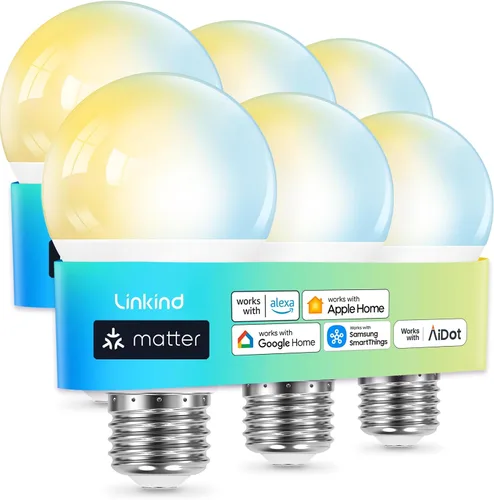Miniatura 12 de Linkind Matter - Bombilla inteligente, bombillas de luz blanca suave a luz diurna sintonizables, bombillas inteligentes funcionan con Apple Home