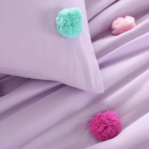 Miniatura 6 de HOMBYS - Juego de colcha con pompones para niñas, 5 piezas, estilo bohemio, para todas las estaciones, tamaño individual/individual XL, color púrpura