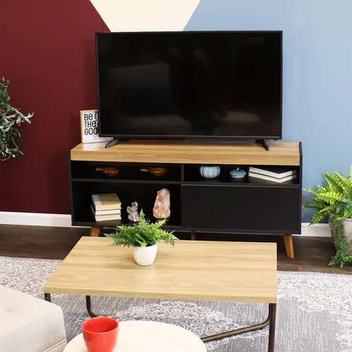 Miniatura 6 de Sunnydaze Soporte de TV moderno Mid-Century para TV de 58 pulgadas, soporte de entretenimiento para sala de estar, estudio o habitación familiar